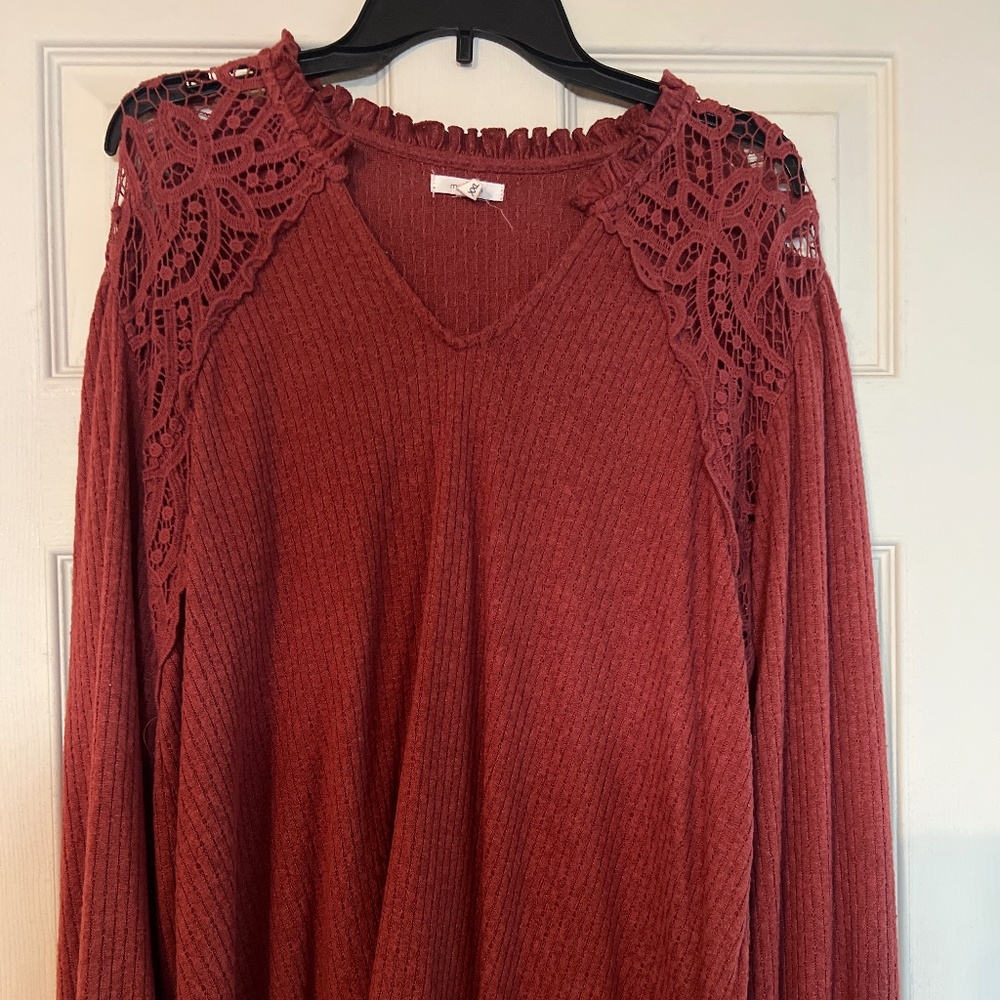 Maurices Pinkish Red Blouse with laced shoulders. Size XXL